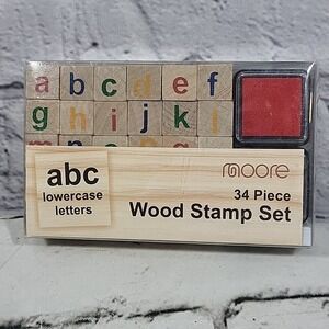 Moore 34 Piece Wood Stamp Set Alphabet ABC Lowercase Letters New